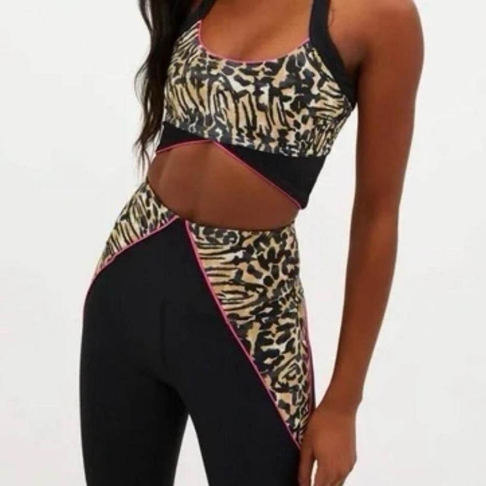 Beach Riot Leopard Print Leggings with Black and Pink Accents